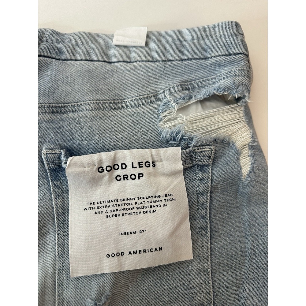 New Good American Jeans GOOD LEGS CROPPED Women's Size 18 Plus Blue Distressed - Picture 5 of 11